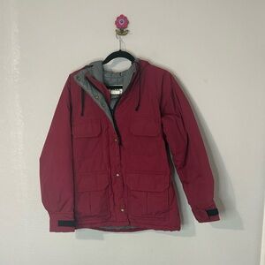 VTG REI Thinsulate Coat Jacket Parka Red Hooded Snaps Zips 10